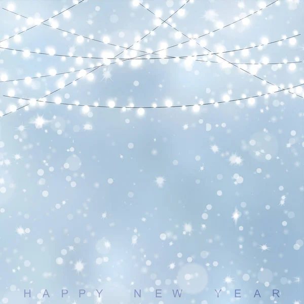 Feliz Año Nuevo o tarjeta de Navidad con cielo azul nieve. Vector — Vector de stock