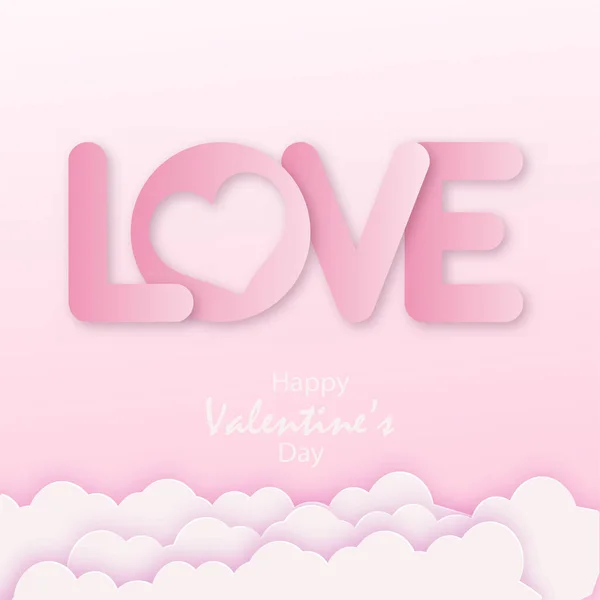 San Valentín Arte Papel Con Nubes Corazones Vector — Archivo Imágenes Vectoriales