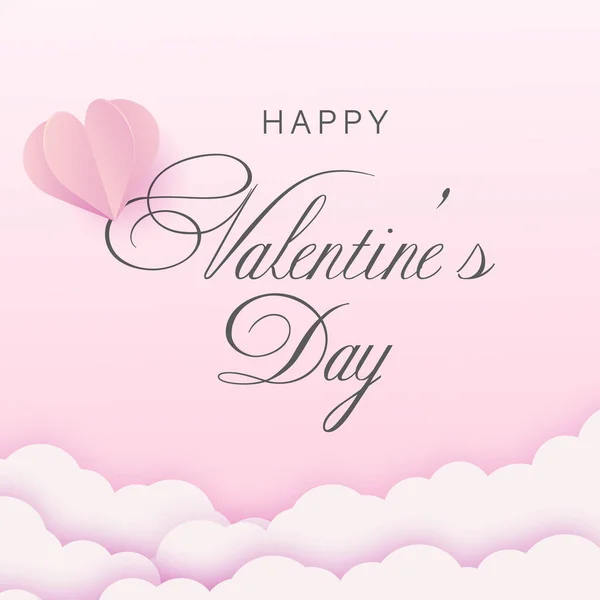 San Valentín Arte Papel Con Nubes Corazones Vector — Vector de stock