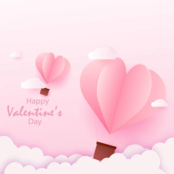 Cartão de Valentim feliz com balões de coração rosa voador. Ilustração vetorial — Vetor de Stock