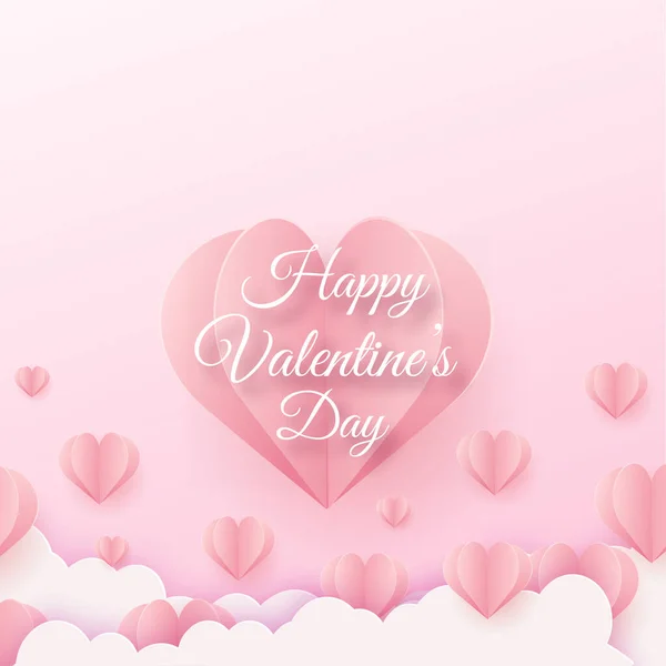 Feliz tarjeta de San Valentín con corazones de papel rosa voladores. Ilustración vectorial. — Vector de stock