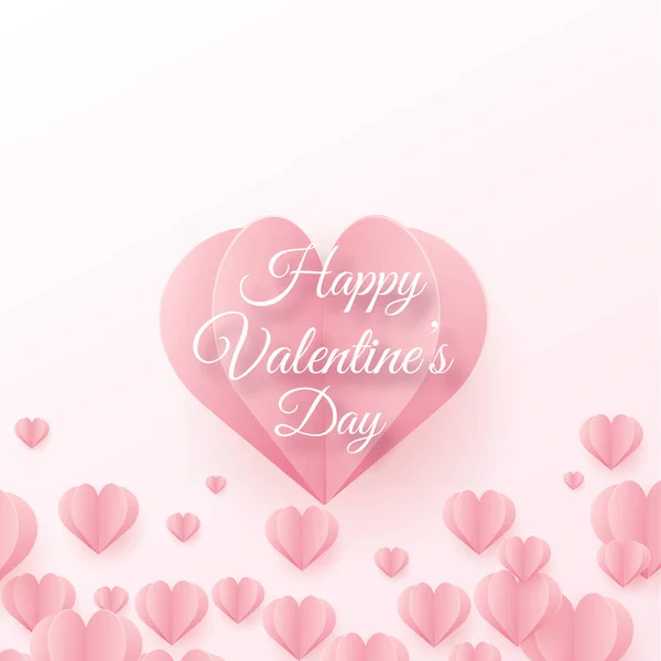 Happy Valentine s card with flying pink paper hearts. Vector — Stock Vector