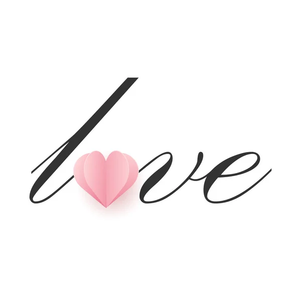 Kärlek bokstäver med rosa papper hjärta. Vektor — Stock vektor