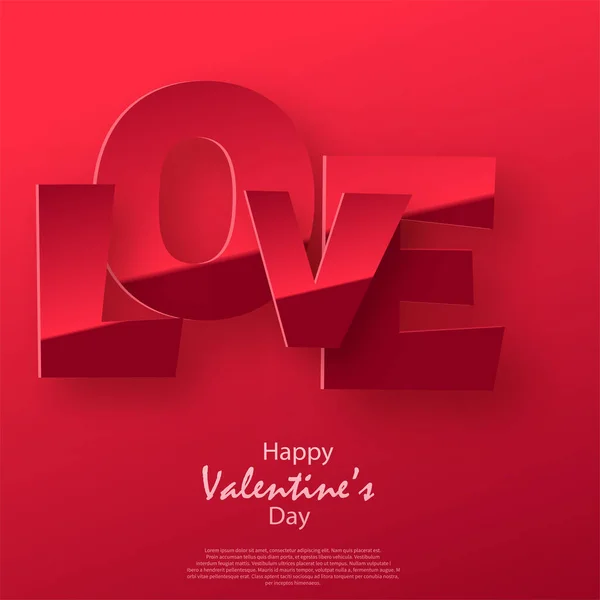 Biglietto di San Valentino con testo d'amore rosso 3d su sfondo rosso. Vettore — Vettoriale Stock