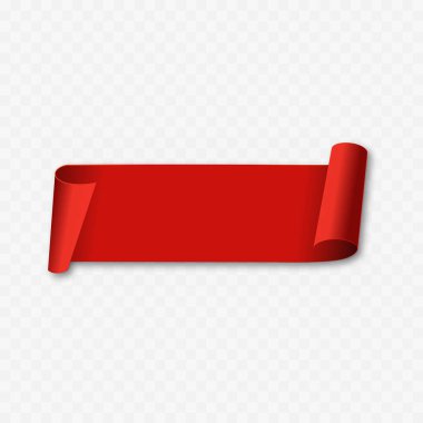 Kırmızımsı kırmızı kurdele, kaydırma ya da kağıt kıvrımlı pankart. Vektör.