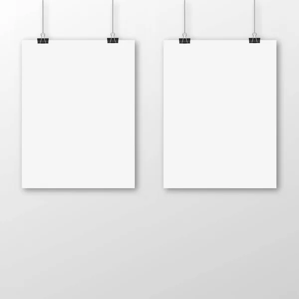 白い背景にバインダーで吊るされた白いポスター ベクトル — ストックベクタ