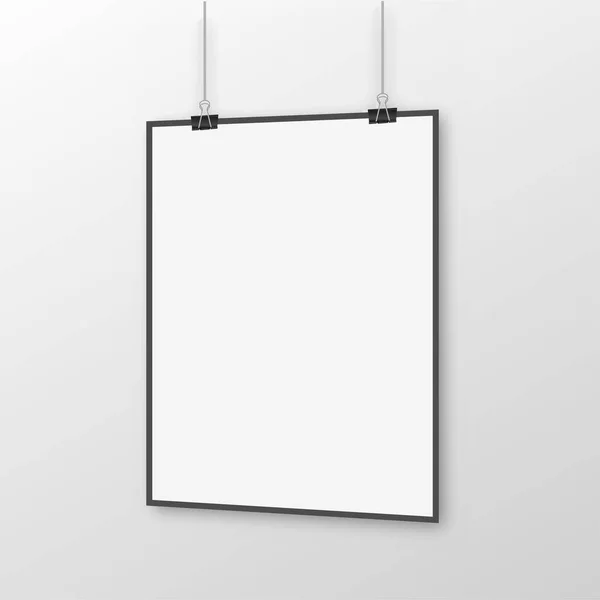 White Poster Hanging Binder White Background Perspective View Vector — Stock Vector