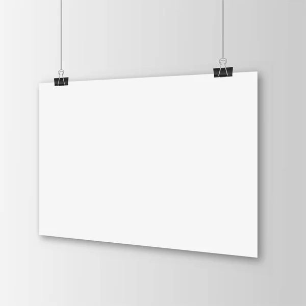 White Poster Hanging Binder White Background Perspective View Vector — Stock Vector