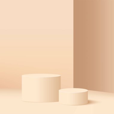 Silindir podyumlarla soyut asgari sahne. Vektör illüstrasyonu.