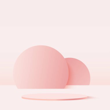 Pembe geometrik 3 boyutlu podyumlarla soyut arka plan. Vektör illüstrasyonu.