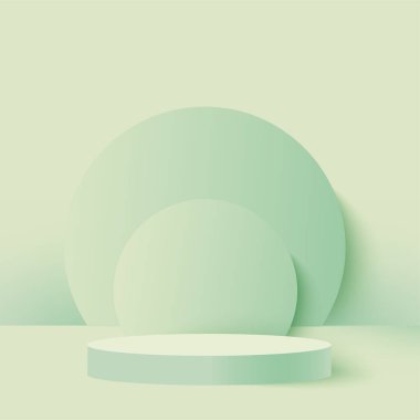 Yeşil geometrik 3 boyutlu podyumlarla soyut arkaplan. Vektör illüstrasyonu.