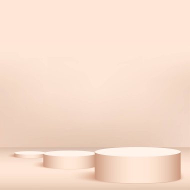 Pembe geometrik 3 boyutlu podyumlarla soyut arka plan. Vektör illüstrasyonu