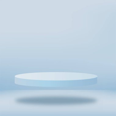 Mavi geometrik 3 boyutlu podyumlarla soyut arka plan. Vektör illüstrasyonu.