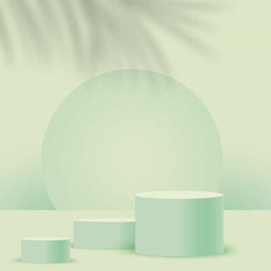 Yeşil geometrik 3 boyutlu podyumlarla soyut arkaplan. Vektör illüstrasyonu