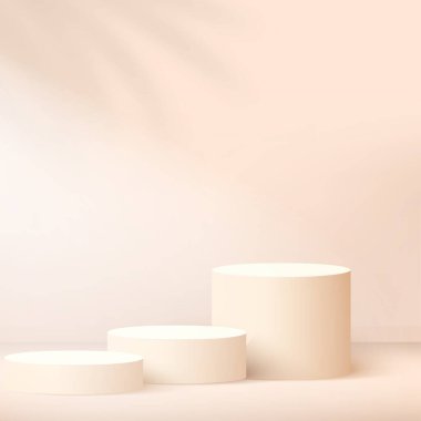 Pembe renkli geometrik üç boyutlu podyumlarla soyut arkaplan. Vektör illüstrasyonu.