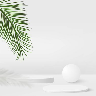 Beyaz renkli geometrik üç boyutlu podyumlarla soyut arkaplan. Vektör illüstrasyonu.