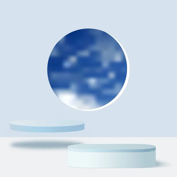 Abstrakter Hintergrund mit geometrischen 3D-Podien in blauer Farbe. Vektorillustration — Stockvektor