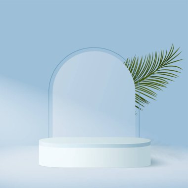 Mavi renkli geometrik 3d gökyüzü podyumlarıyla soyut arkaplan. Vektör illüstrasyonu