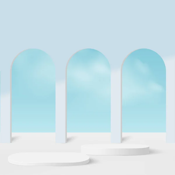Fond Abstrait Avec Des Podiums Géométriques Couleur Bleu Ciel Illustration — Image vectorielle