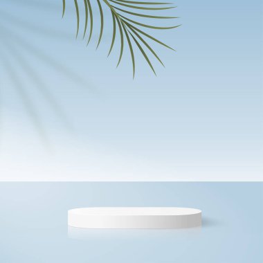 Mavi renkli geometrik üç boyutlu podyumlarla soyut arkaplan. Vektör illüstrasyonu.