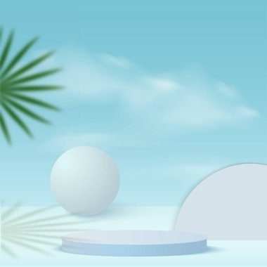 Mavi renkli geometrik üç boyutlu podyumlarla soyut arkaplan. Vektör illüstrasyonu.