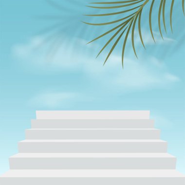 Mavi renkli geometrik üç boyutlu podyumlarla soyut arkaplan. Vektör illüstrasyonu.