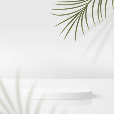 Beyaz renkli geometrik üç boyutlu podyumlarla soyut arkaplan. Vektör illüstrasyonu.