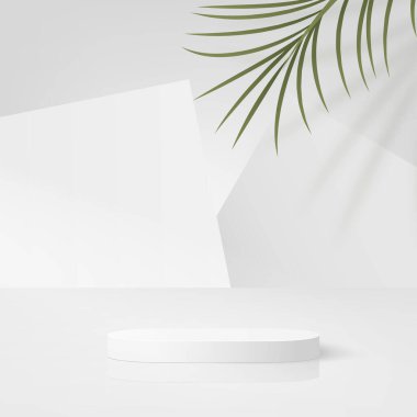 Beyaz renkli geometrik üç boyutlu podyumlarla soyut arkaplan. Vektör illüstrasyonu.