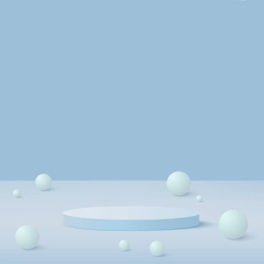 Mavi renkli geometrik üç boyutlu podyumlarla soyut arkaplan. Vektör illüstrasyonu.