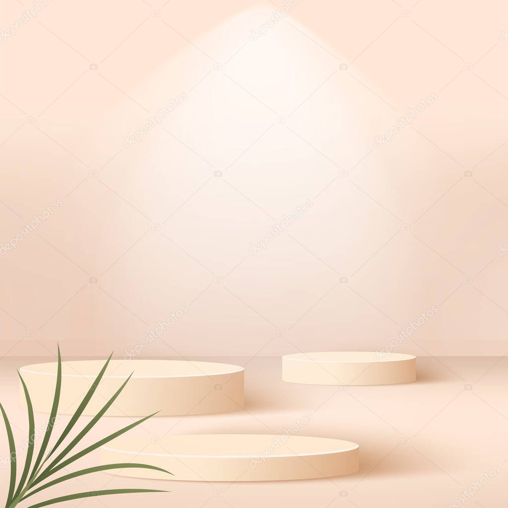 Abstract background with cream color geometric 3d podiums. Vector illustration.