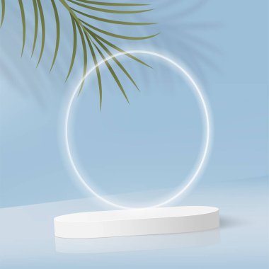 Mavi renkli geometrik üç boyutlu podyumlarla soyut arkaplan. Vektör illüstrasyonu.