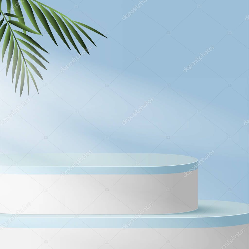 Abstract background with blue color geometric 3d podiums. Vector illustration.