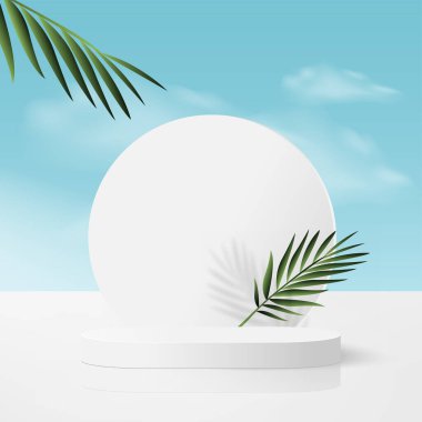 Mavi gökyüzü rengi geometrik 3d podyumlu soyut arkaplan. Vektör illüstrasyonu.