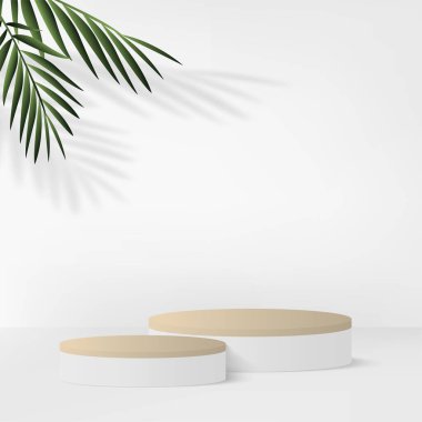 Beyaz renkli geometrik üç boyutlu podyumlarla soyut arkaplan. Vektör illüstrasyonu.