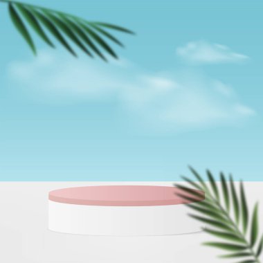 Beyaz renkli geometrik üç boyutlu podyumlarla soyut arkaplan. Vektör illüstrasyonu.