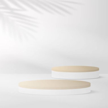 Beyaz renkli geometrik üç boyutlu podyumlarla soyut arkaplan. Vektör illüstrasyonu.