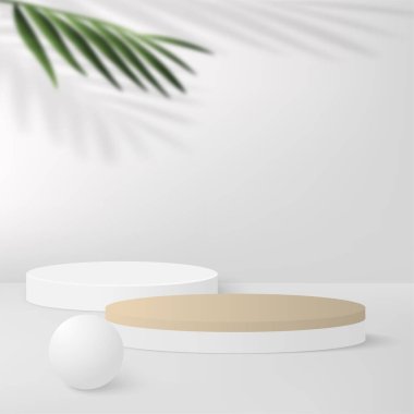 Beyaz renkli geometrik üç boyutlu podyumlarla soyut arkaplan. Vektör illüstrasyonu.