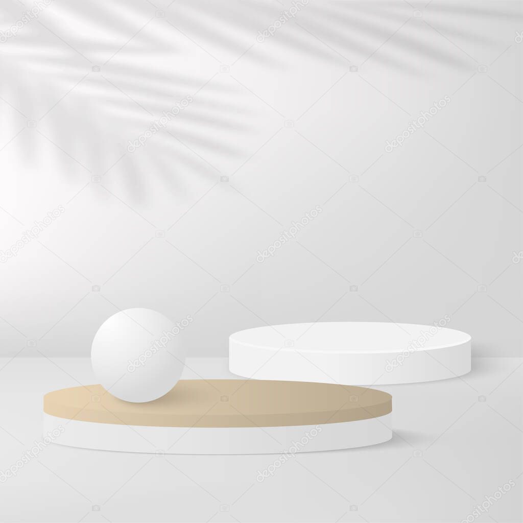 Abstract background with white color geometric 3d podiums. Vector illustration.