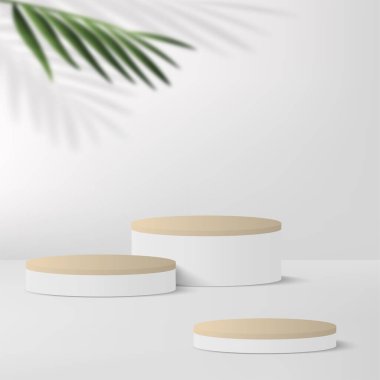 Beyaz renkli geometrik üç boyutlu podyumlarla soyut arkaplan. Vektör illüstrasyonu.