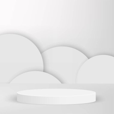 Beyaz renkli geometrik üç boyutlu podyumlarla soyut arkaplan. Vektör illüstrasyonu.