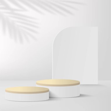Beyaz renkli geometrik üç boyutlu podyumlarla soyut arkaplan. Vektör illüstrasyonu.