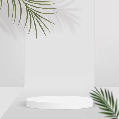 Beyaz renkli geometrik üç boyutlu podyumlarla soyut arkaplan. Vektör illüstrasyonu.