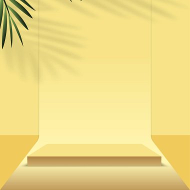 Sarı renkli geometrik üç boyutlu podyumlarla soyut arkaplan. Vektör illüstrasyonu.