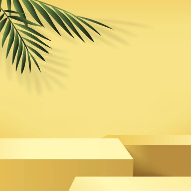 Sarı renkli geometrik üç boyutlu podyumlarla soyut arkaplan. Vektör illüstrasyonu.