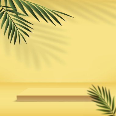 Sarı renkli geometrik üç boyutlu podyumlarla soyut arkaplan. Vektör illüstrasyonu.