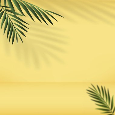 Palmiye yapraklı, soyut sarı eğimli arka plan. Vektör.