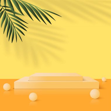 Sarı geometrik 3 boyutlu podyumlarla soyut arkaplan. Vektör illüstrasyonu