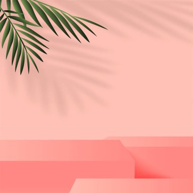 Pembe geometrik 3 boyutlu podyumlarla soyut arka plan. Vektör illüstrasyonu