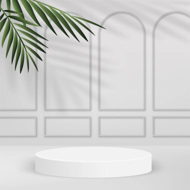 Beyaz renkli geometrik üç boyutlu podyumlarla soyut arkaplan. Vektör illüstrasyonu
