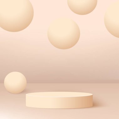 Krem rengi geometrik 3 boyutlu podyumlarla soyut arkaplan. Vektör illüstrasyonu